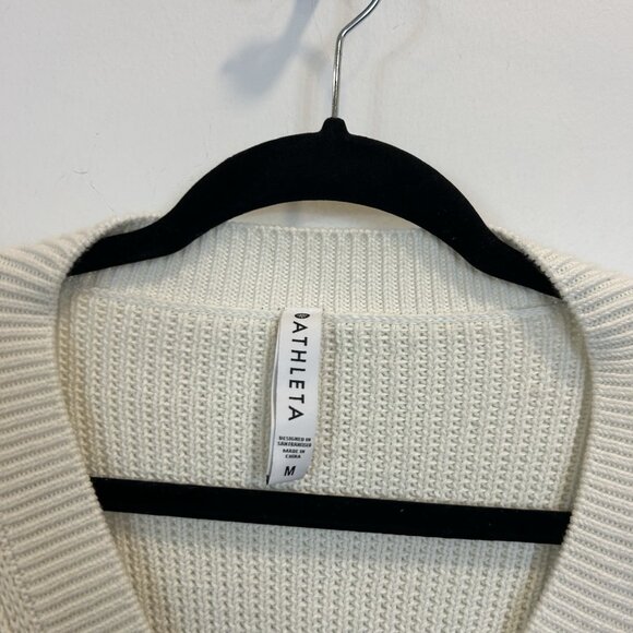 Athleta Teton V -Neck Sweater Chunky Knit Pullover Cream Size Medium 632078 - Picture 4 of 9